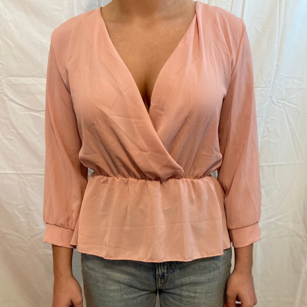 Boohoo Baby Pink V-Neck Top